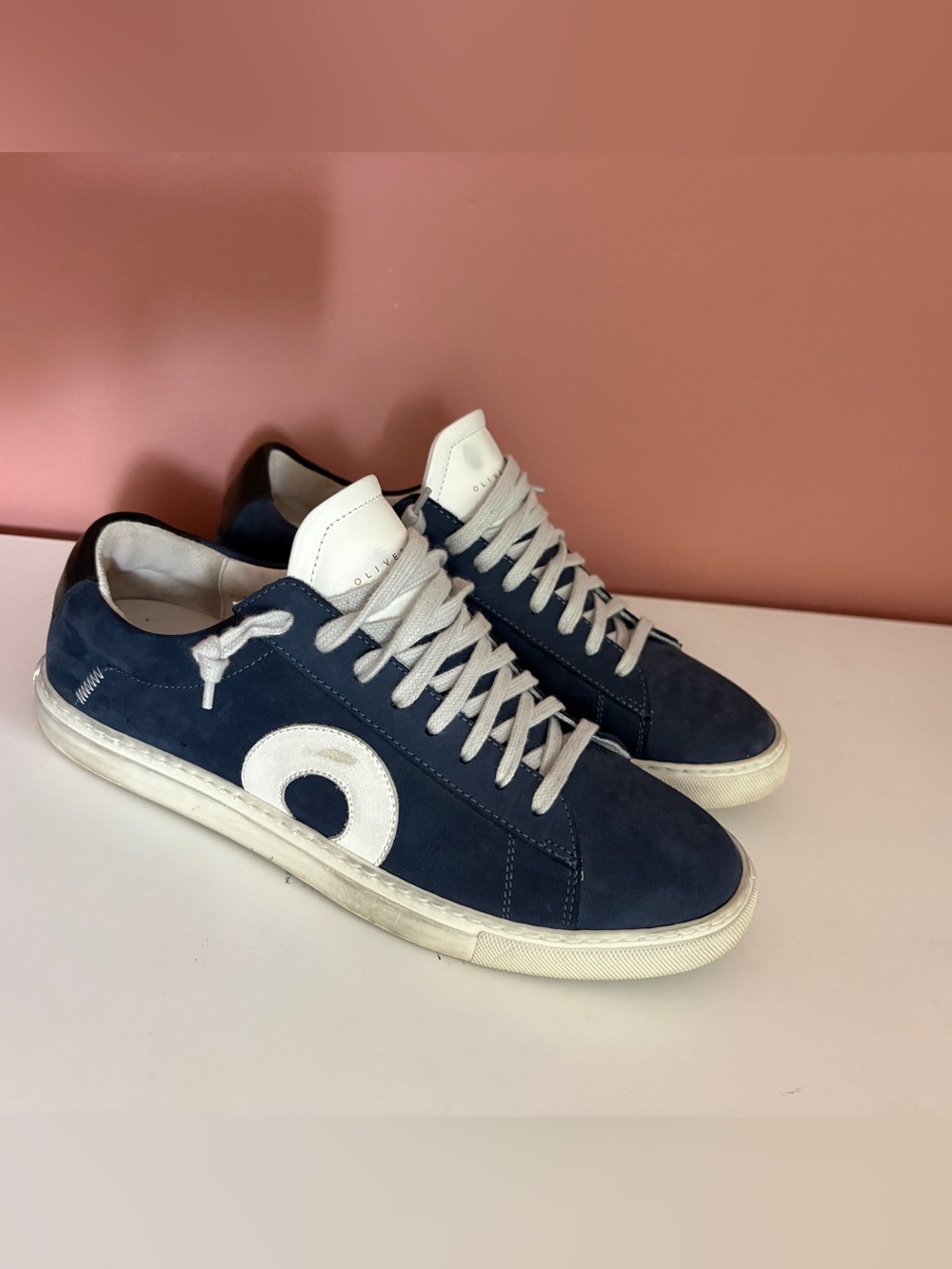 Oliver Cabell Navy Suede Sneakers with White Accents